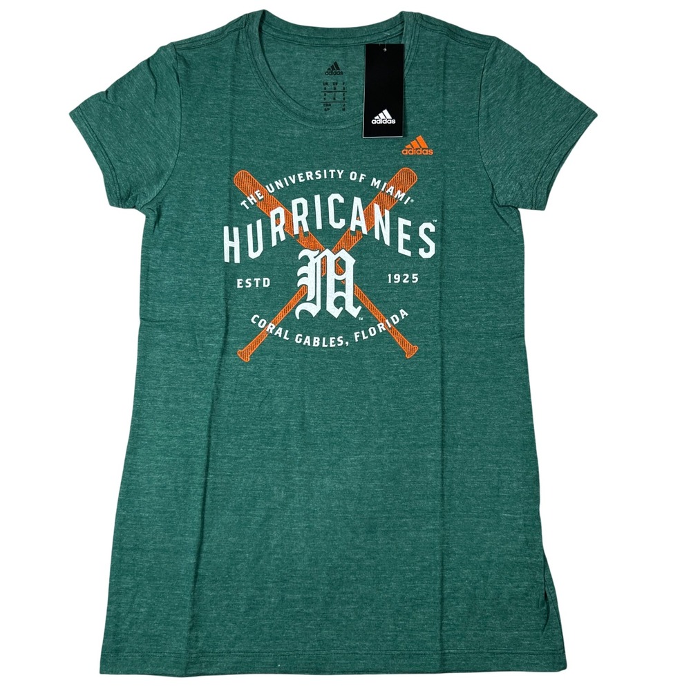 Adidas Miami Hurricanes Womens Small Green Heather Graphic‎ T-Shirt Small NEW